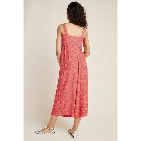 Anthropologie X Kachel Polka Dot Cropped Wide Leg Jumpsuit Size 6 Red Summer - Picture 10 of 10
